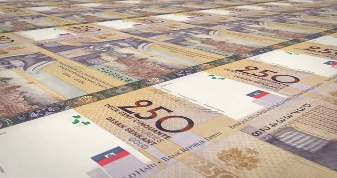 Banknotes of two hundred fifty Haitian gourdes of Haiti, cash money, loop