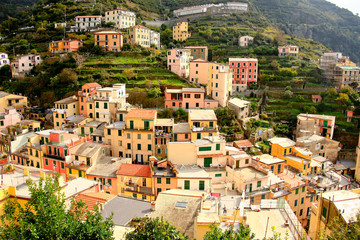 Colorful houses with terraced fields in Porto Venere, province of La Spezia, Italy