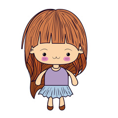 colorful silhouette of kawaii little girl with long hair and facial expression exhausted vector illustration
