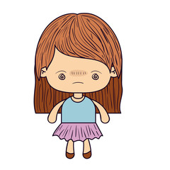 colorful silhouette of kawaii little girl with straight hair and facial expression bored vector illustration