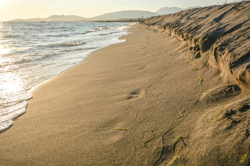 Close up of footprints in the sand at sunset - Footprint, Steps, Sunset, Track - Imprint, Human Foo