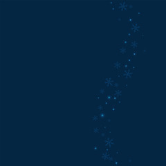 Sparse glowing snow. Right wave with sparse glowing snow on deep blue background. Vector illustration.