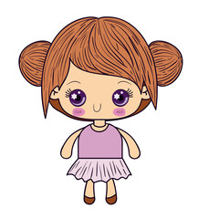 colorful silhouette of kawaii cute little girl with collected hair vector illustration