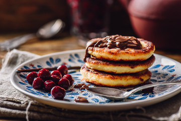 Stack of Quark Pancakes with Cherry.