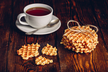 Rustic Breakfast with Waffles and Tea.