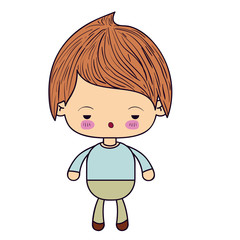 Fototapeta premium colorful silhouette of kawaii little boy with facial expression sad vector illustration