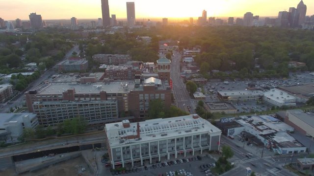 Atlanta Aerial Time Lapse Sunset v237 Cityscape panning TL over O4W area.