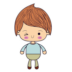 colorful silhouette of kawaii little boy winking eye vector illustration