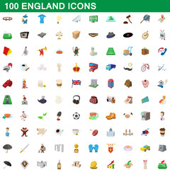 100 england icons set, cartoon style