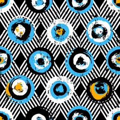 Rolgordijnen seamless design pattern, with circles, stripes, strokes and splashes, black and white © Kirsten Hinte