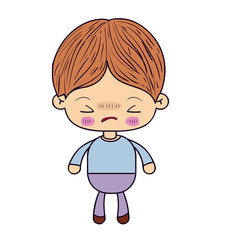 colorful silhouette of kawaii little boy with facial expression angry with closed eyes vector illustration