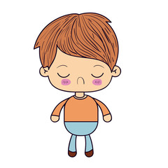 colorful silhouette of kawaii little boy with facial expression disgust with closed eyes vector illustration