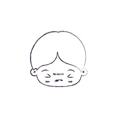 monochrome blurred silhouette of facial expression bored kawaii little boy vector illustration