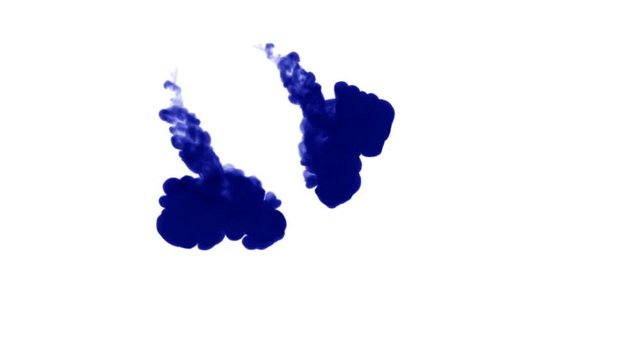 A lot of flows of isolated blue ink injects. Color mix in water , shot in slow motion. Use for inky background or backdrop with smoke or ink effects, alpha channel is on use for it luma matte