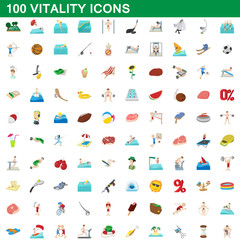 Fototapeta premium 100 vitality icons set, cartoon style