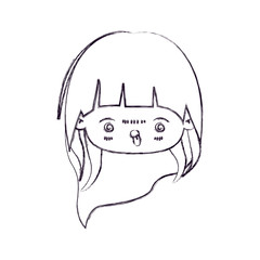 monochrome blurred silhouette of facial expression furious kawaii little girl with long hair vector illustration