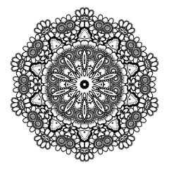 Round mandala. Black and white.