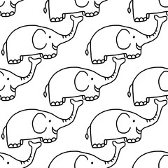 elephant seamless pattern design - vector illustration sketch hand drawn with black lines, isolated on white background