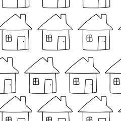 house or home icon seamless pattern design - vector illustration sketch hand drawn with black lines, isolated on white background