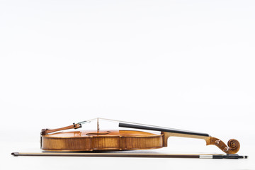 The old fiddle, isolated on white background. Viola, Instrument for classical music.
