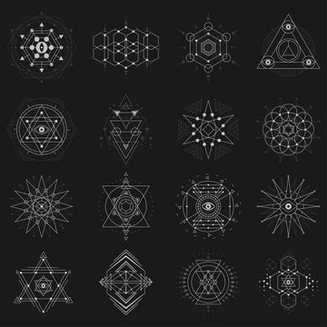 Sacred geometry set on black background