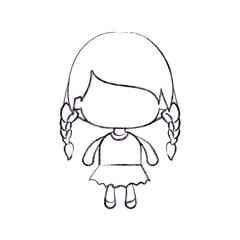 monochrome blurred silhouette of faceless little girl with braided hair medium height vector illustration