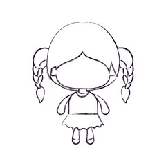 monochrome blurred silhouette of faceless little girl with braided hair vector illustration