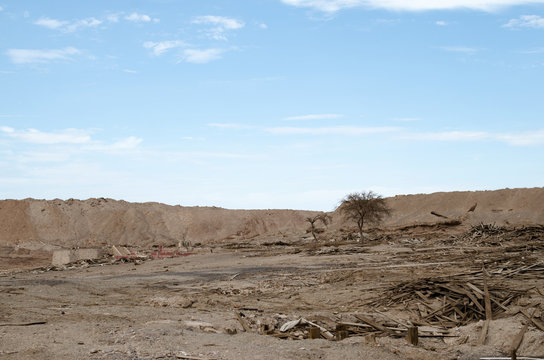 Abandoned salitrera town full of garbage in Chilean desert