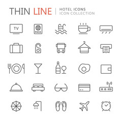 Collection of hotel and travel thin line icons