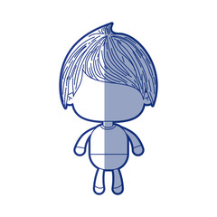 blue shading silhouette of faceless little boy with straight hair vector illustration