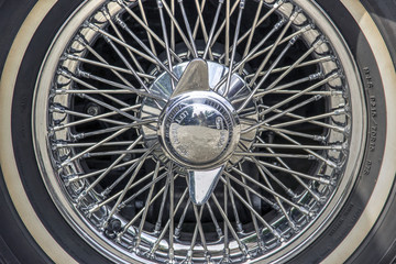 Wire wheel of classic mid-20th century sports car
