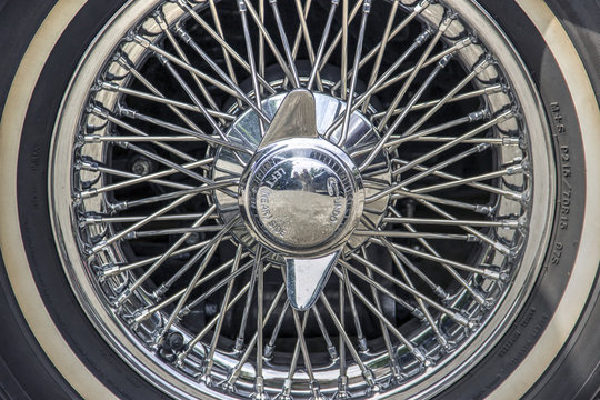 Wire wheel of classic mid-20th century sports car