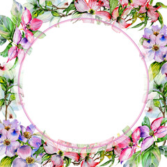 Wildflower dogwood flower frame in a watercolor style isolated.