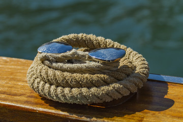 Winch with rope on the boat