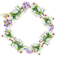 Wildflower dogwood flower frame in a watercolor style isolated.