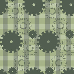 Vector ongoing pattern with green gears. Creative geometric background wheels.