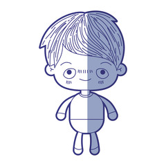 blue shading silhouette of kawaii little boy with embarrassed facial expression vector illustration