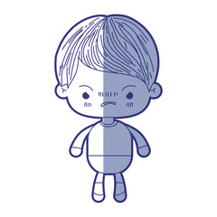 blue shading silhouette of kawaii little boy with facial expression angry vector illustration