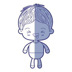 blue shading silhouette of kawaii little boy with facial expression funny with closed eyes vector illustration