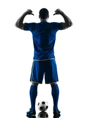 Foto op Canvas one caucasian soccer player man standing Rear View pointing in silhouette isolated on white background © snaptitude