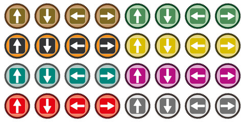 Collection of 32 isolated multicolor vector icons - arrows (up, down, left, right)