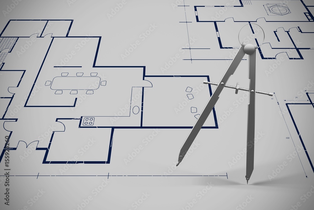 Poster composite image of computer generated image of drawing compass
