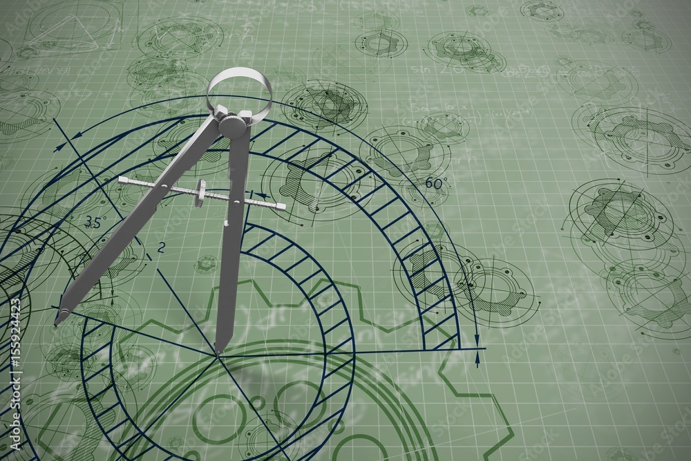 Poster composite image of digital image of drawing compass