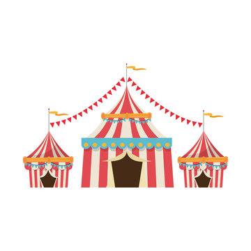 circus tent tops. red and white stripes flag on top vector illustration