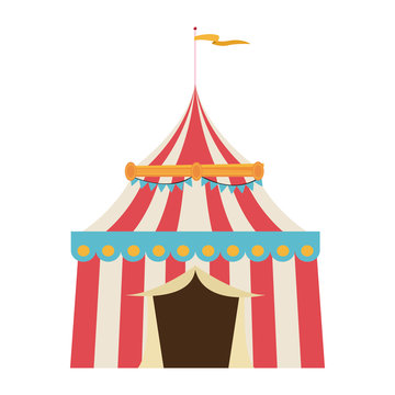 circus tent tops. red and white stripes flag on top vector illustration