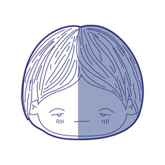 blue shading silhouette of kawaii head of little boy with facial expression nervous vector illustration