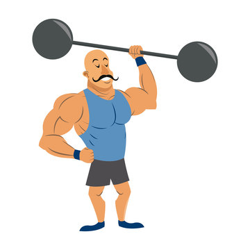 Circus Strong Man Mustache Dumbbell. Vector Illustration.