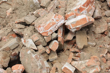Broken bricks on construction site