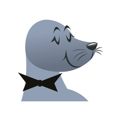 cartoon head seal circus carnival with bowtie vector illustration