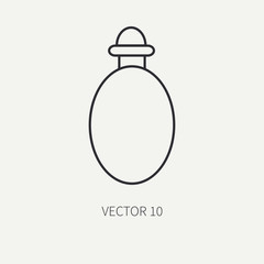 Line flat vector military icon - hand grenade. Army equipment and weapons. Cartoon style. Army. Assault. Soldiers. Armament. Ammunition. Vector illustration and element for your design and wallpaper.